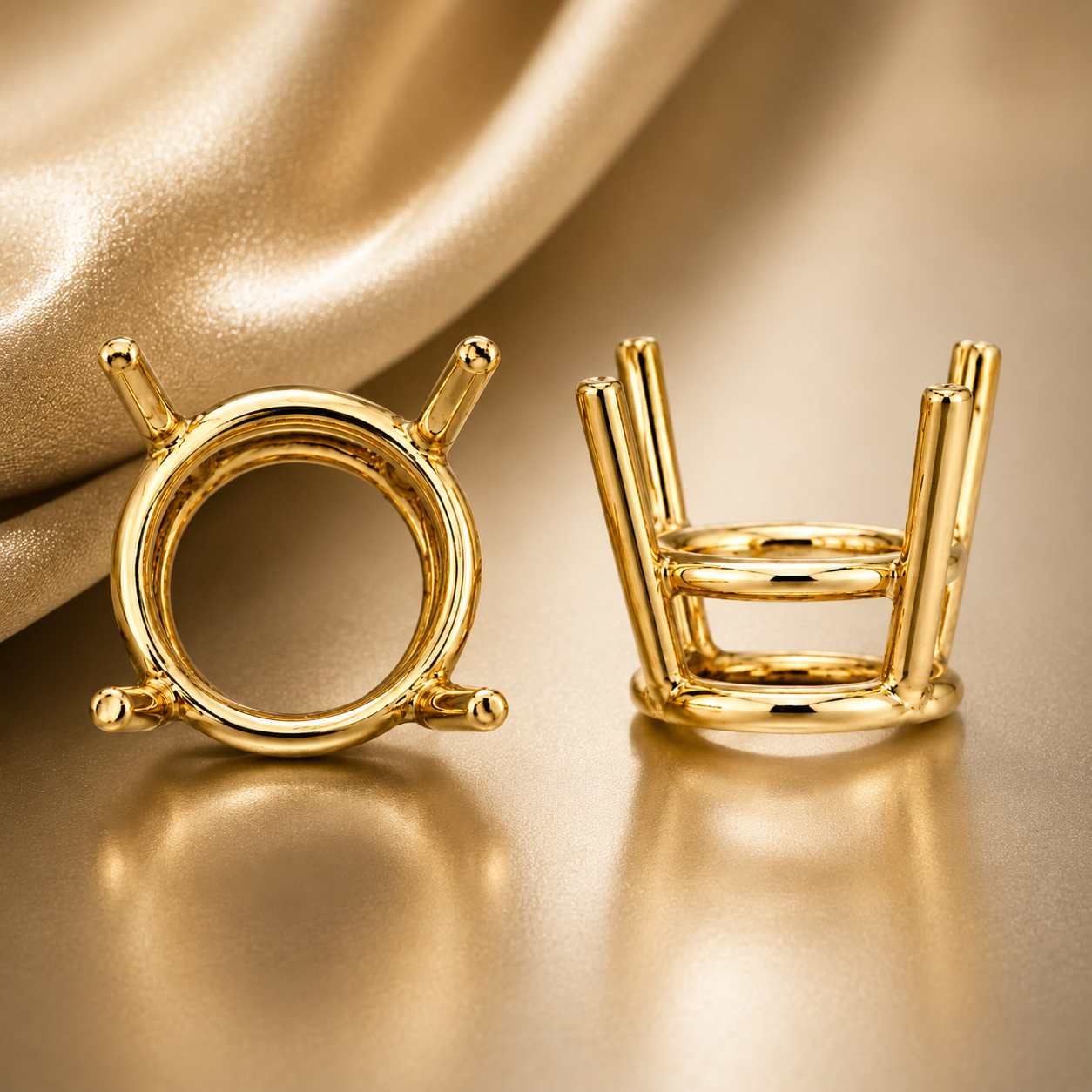 14K Gold Round Four Prong Basket Setting