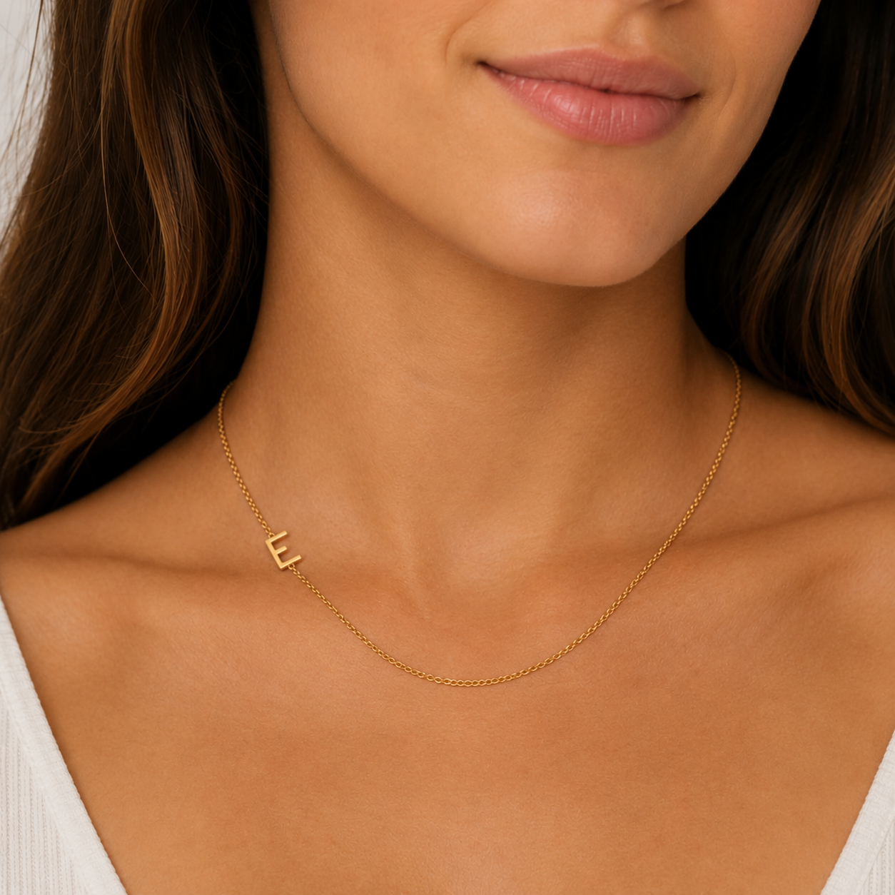 Sideways Block Initial Necklace 14K Gold
