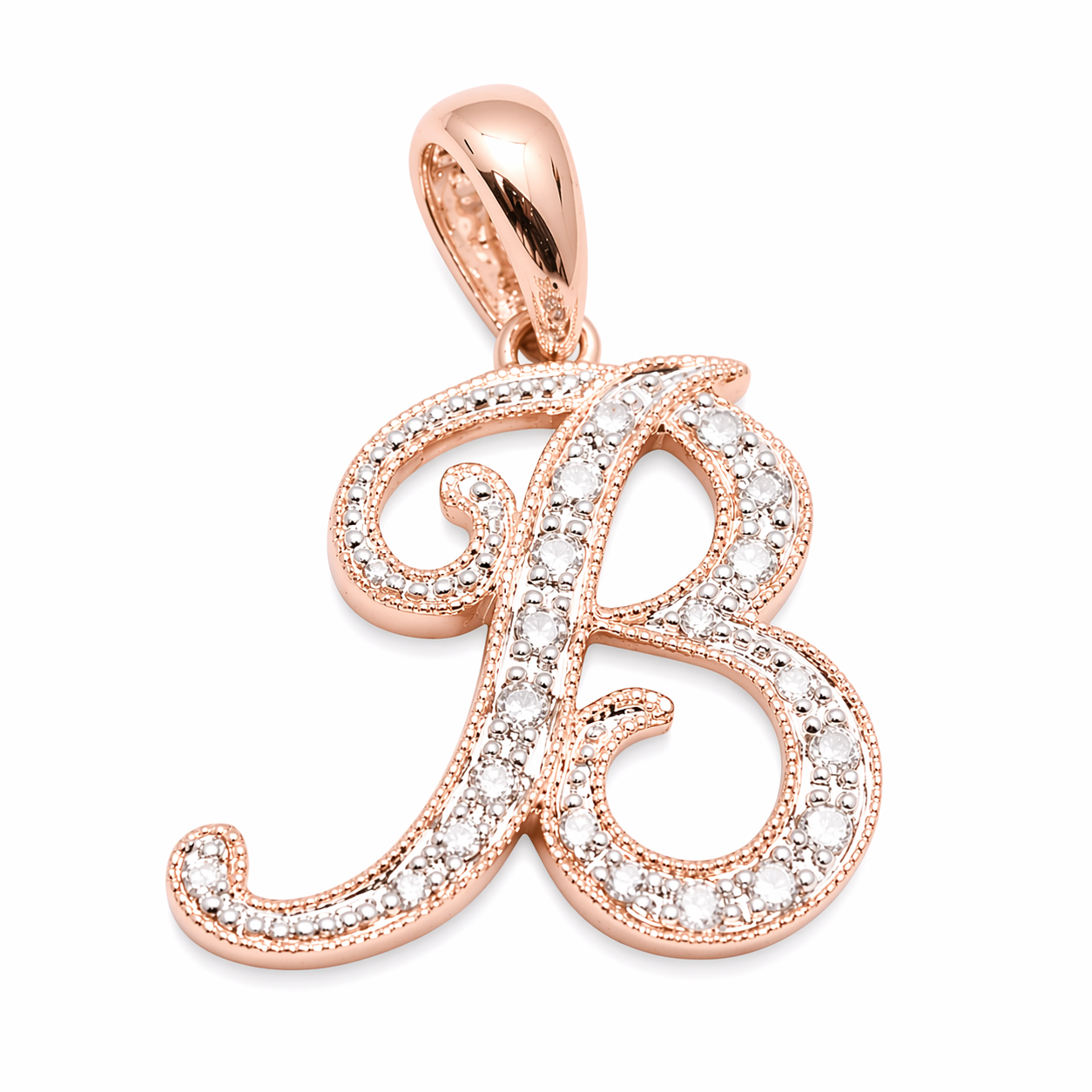 14k Gold Diamond Cursive Script Letter Pendant