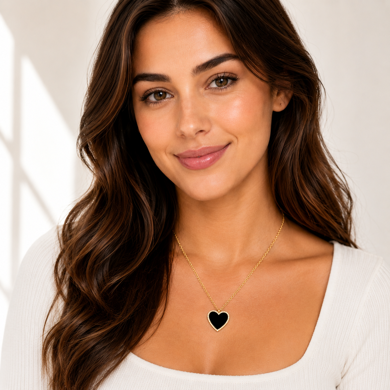 Black Heart Pendant Necklace with Natural Diamond Halo in 14K Yellow Gold