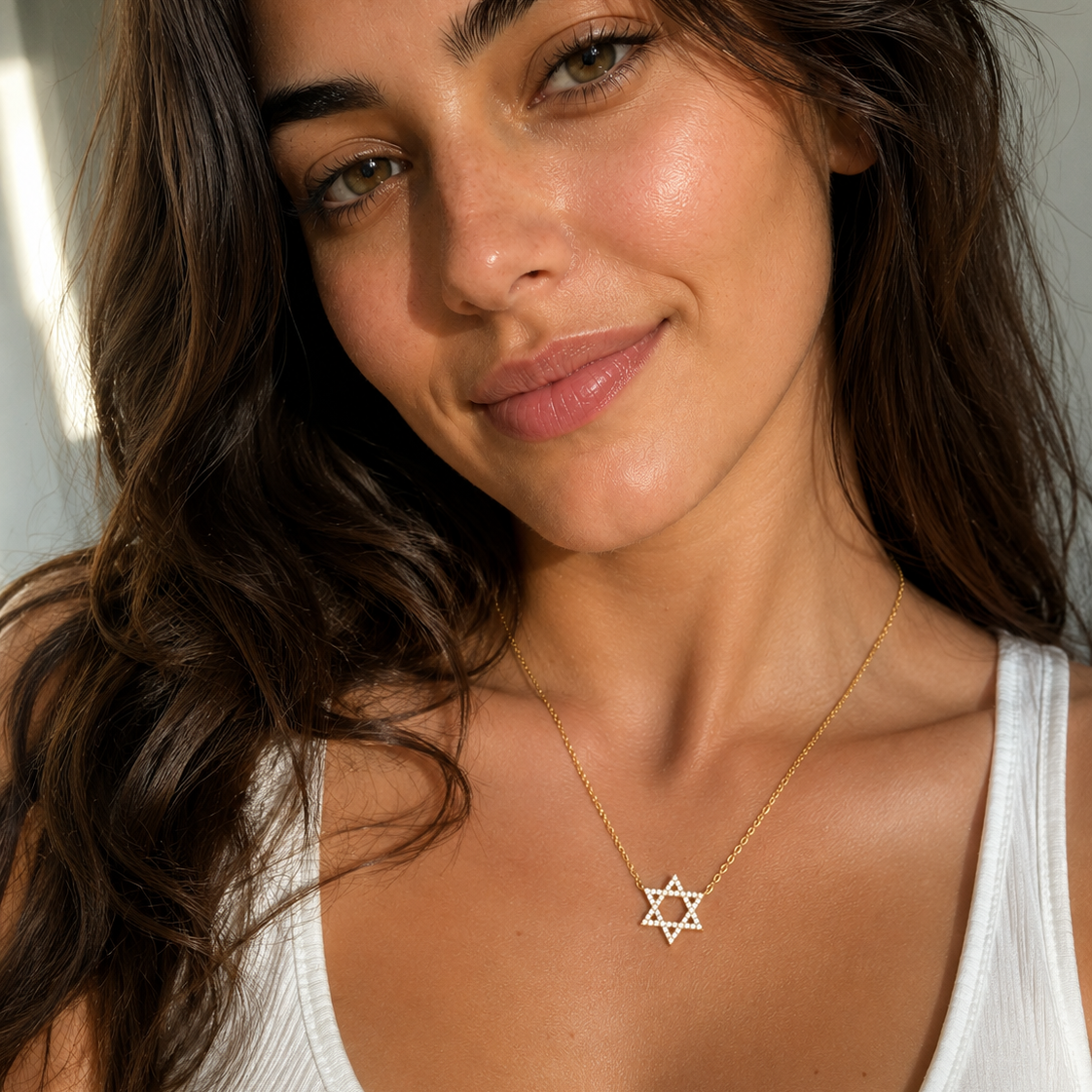 Natural Diamond Star of David Necklace in 14K Gold - Jewish Star Pendant Necklace