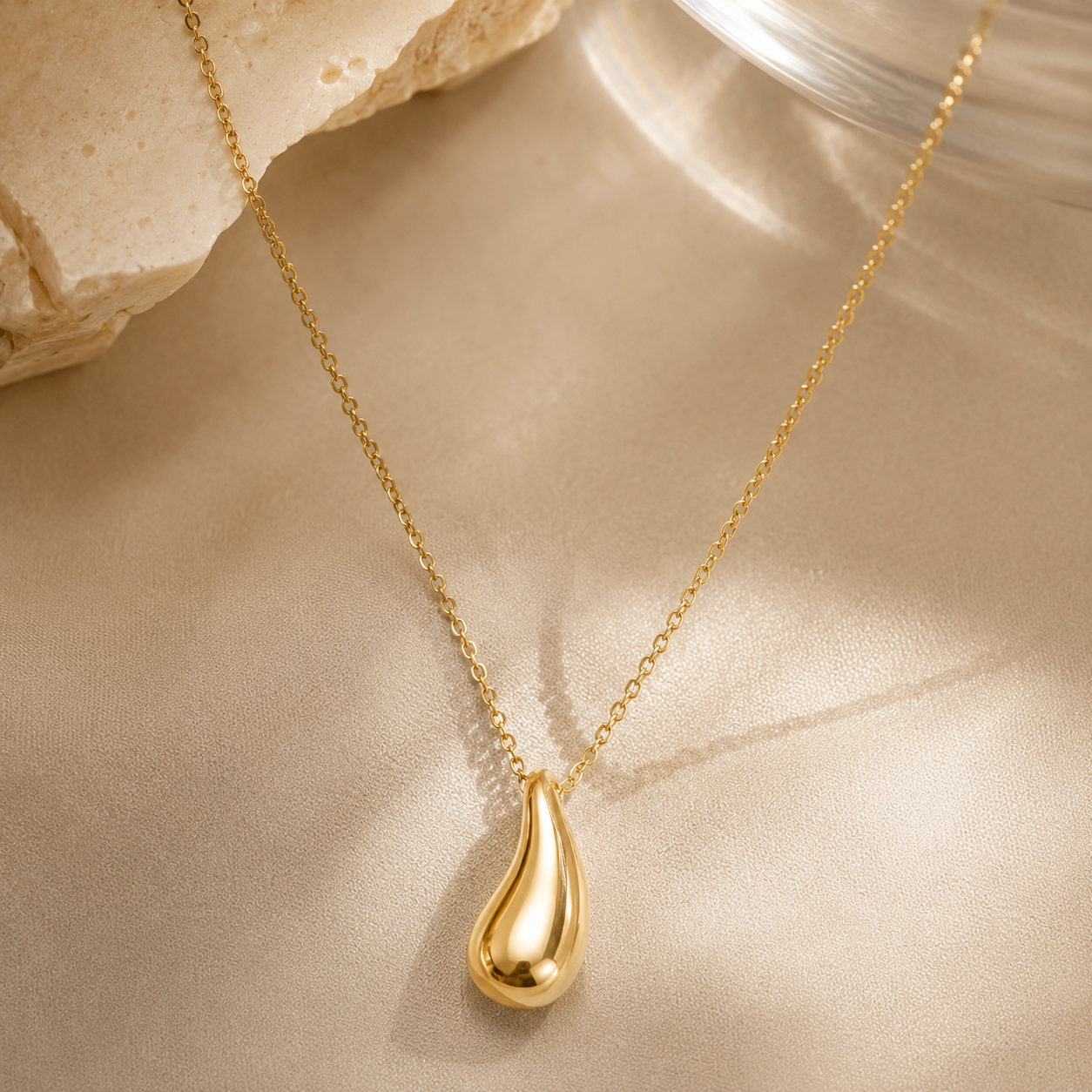Dainty Teardrop Pendant Necklace 14K Yellow Gold