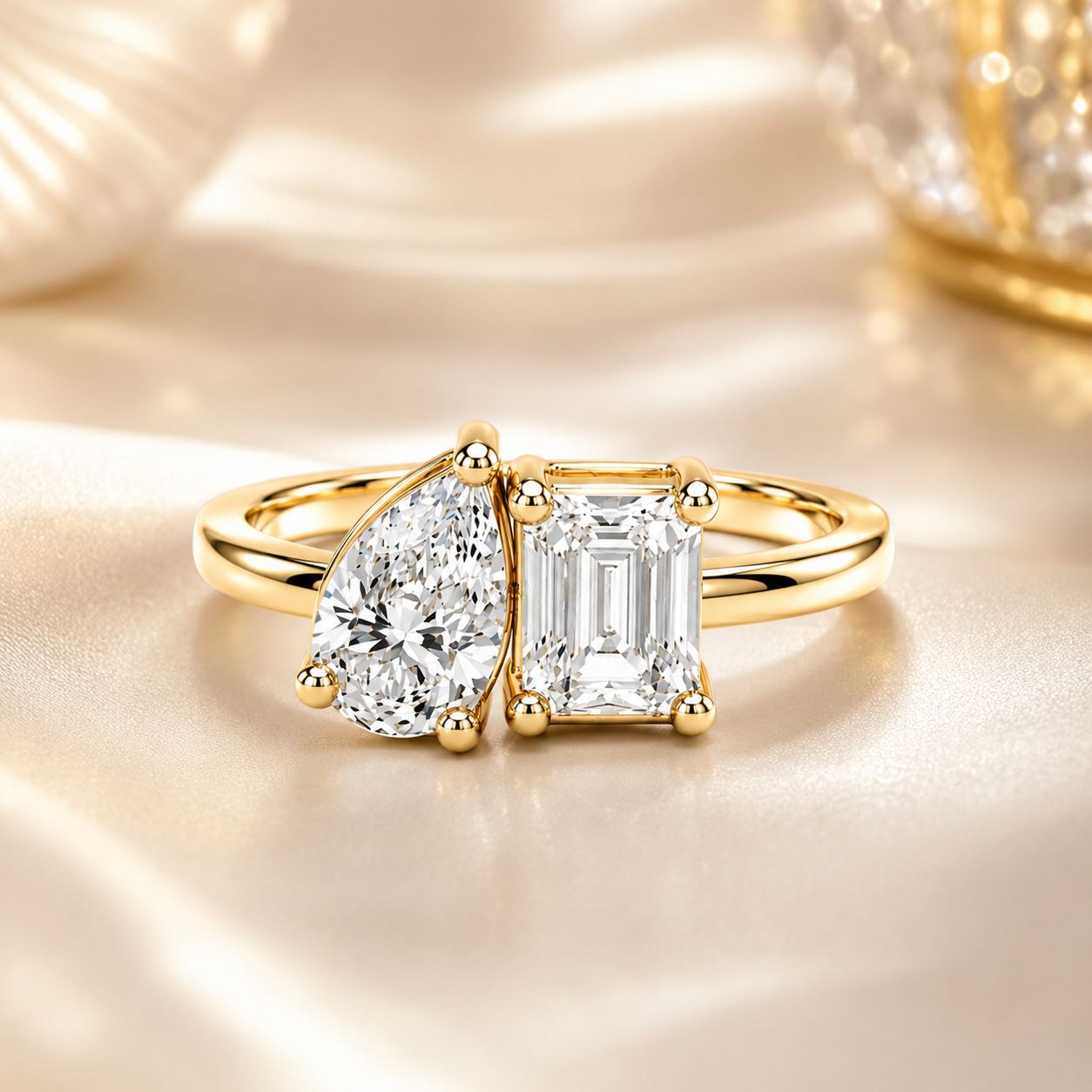 Toi et Moi Pear & Emerald Cut Lab Grown Diamond Ring 14K Gold