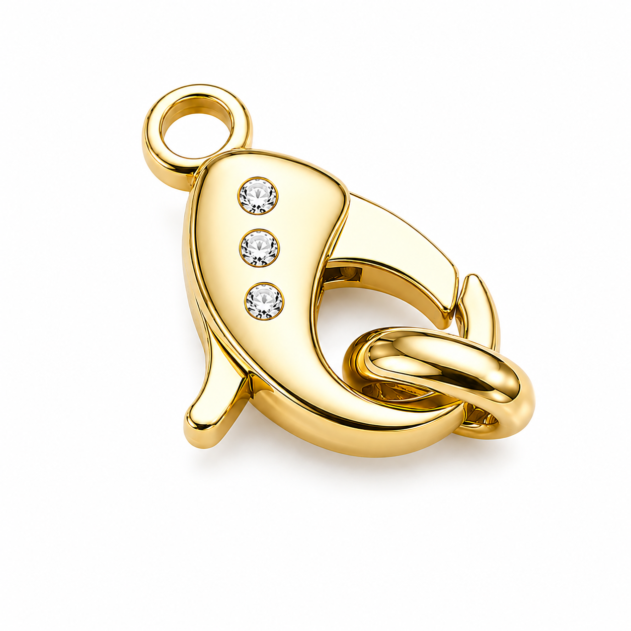 14K Gold Diamond Lobster Clasp with Stationary Ring