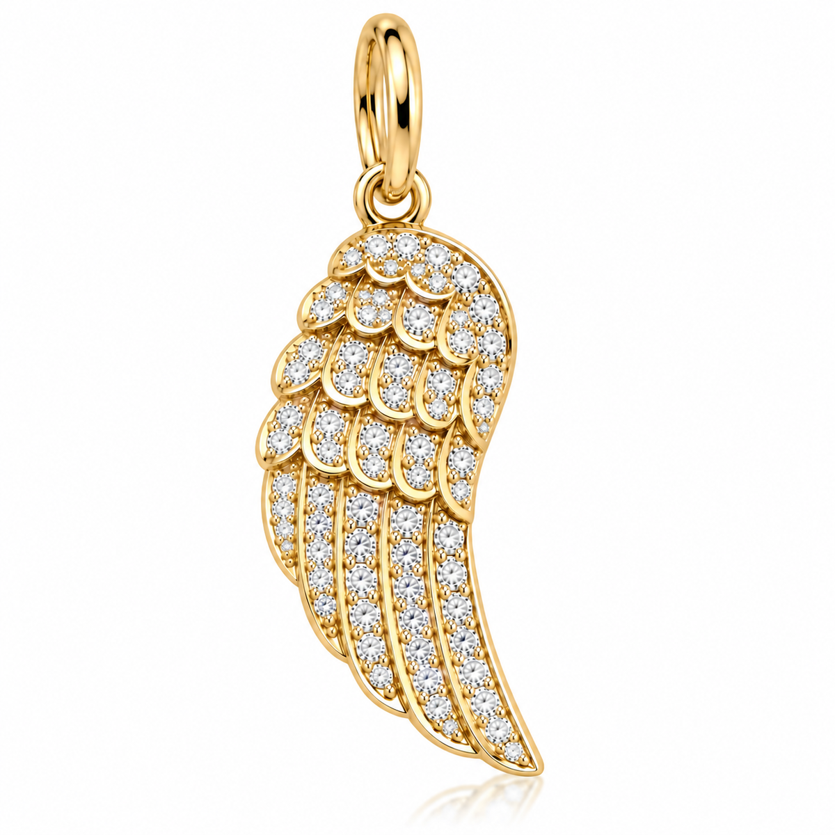 14K Gold Natural Diamond Angel Wing Pendant