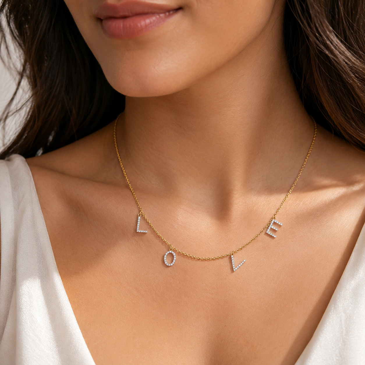 Love Diamond Initial Necklace 14K Gold