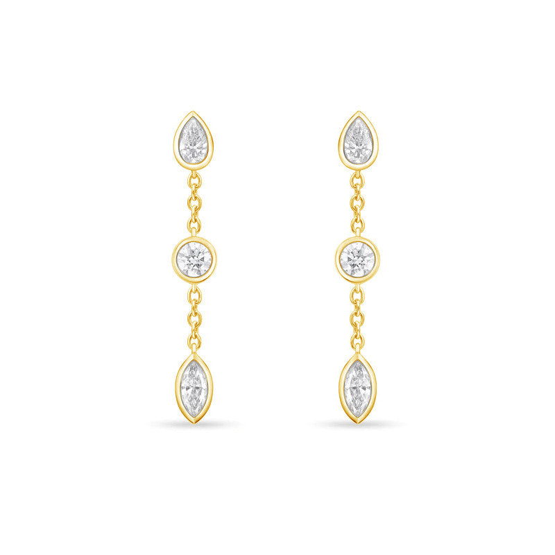 1CT Pear, Round, Marquise Diamond Dangle Stud Earrings 14K Gold
