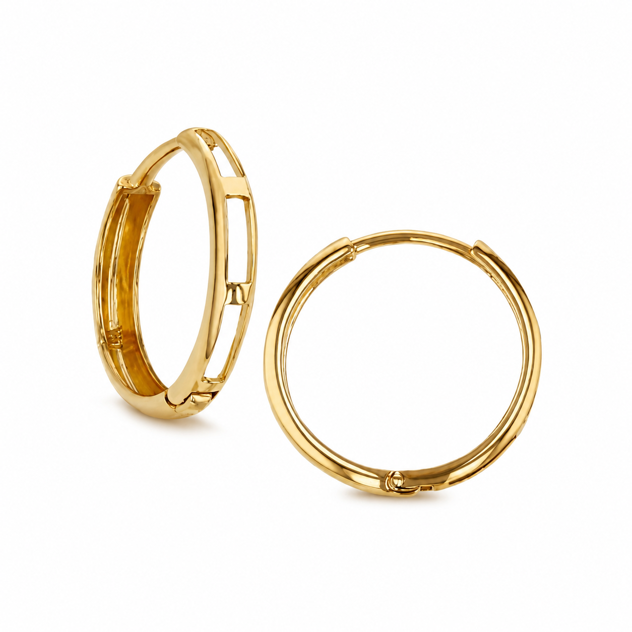 18K Yellow Gold Endless Hoop Earrings – Classic Hinged Lightweight Hoops
