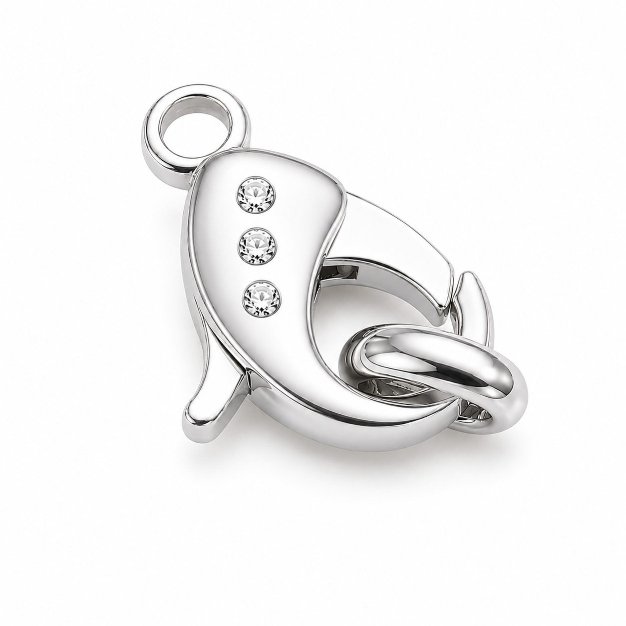 14K Gold Diamond Lobster Clasp with Stationary Ring