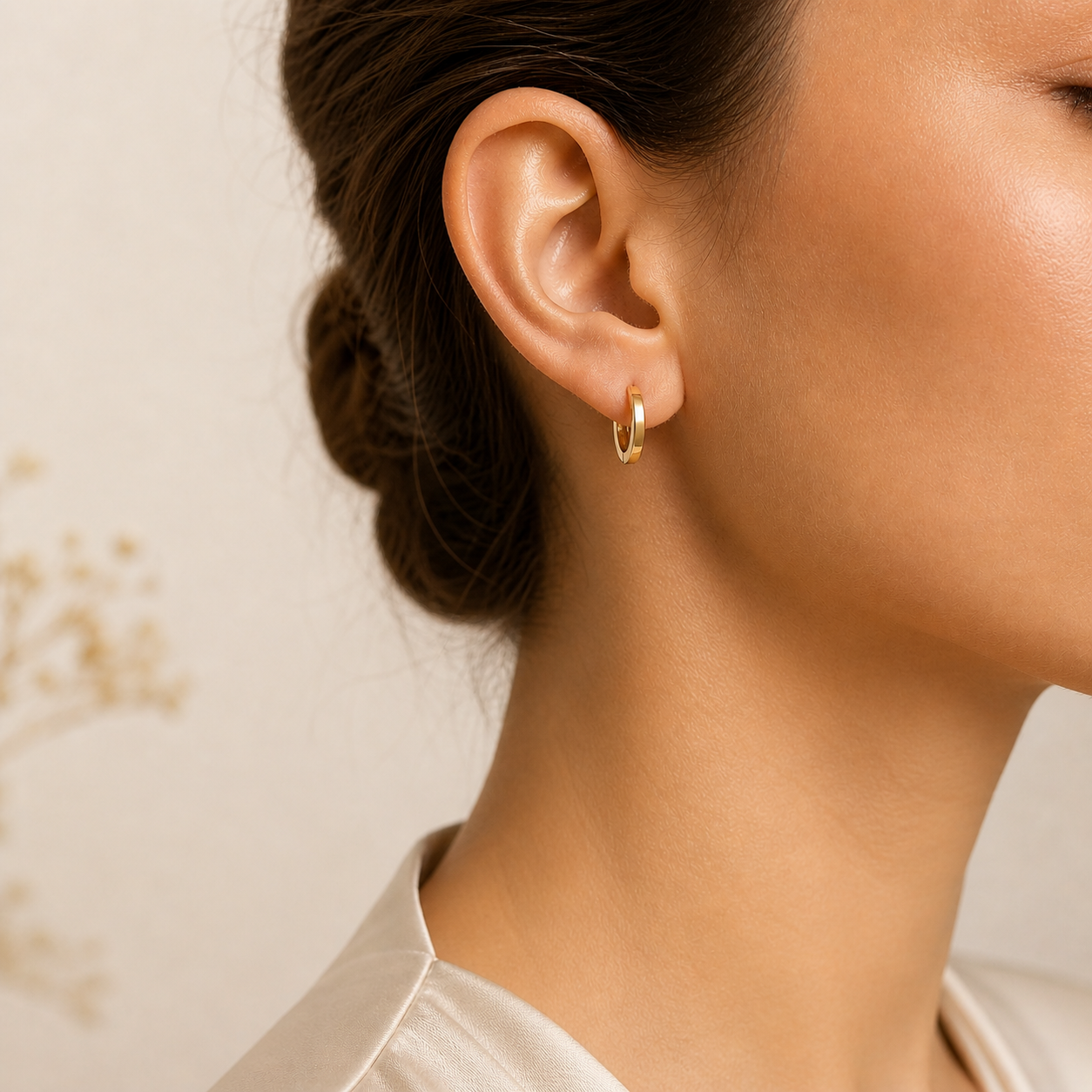 18K Yellow Gold 9mm Flat Click Huggie Hoop Earrings – Minimalist Fine Jewelry