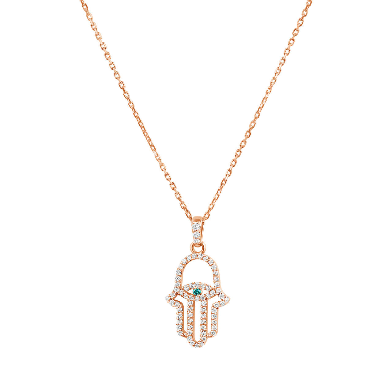 Diamond Hamsa Necklace 14K Rose Gold