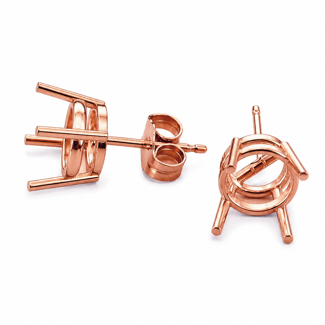14K Gold 4 Prong Round Basket Stud Earrings Mounting