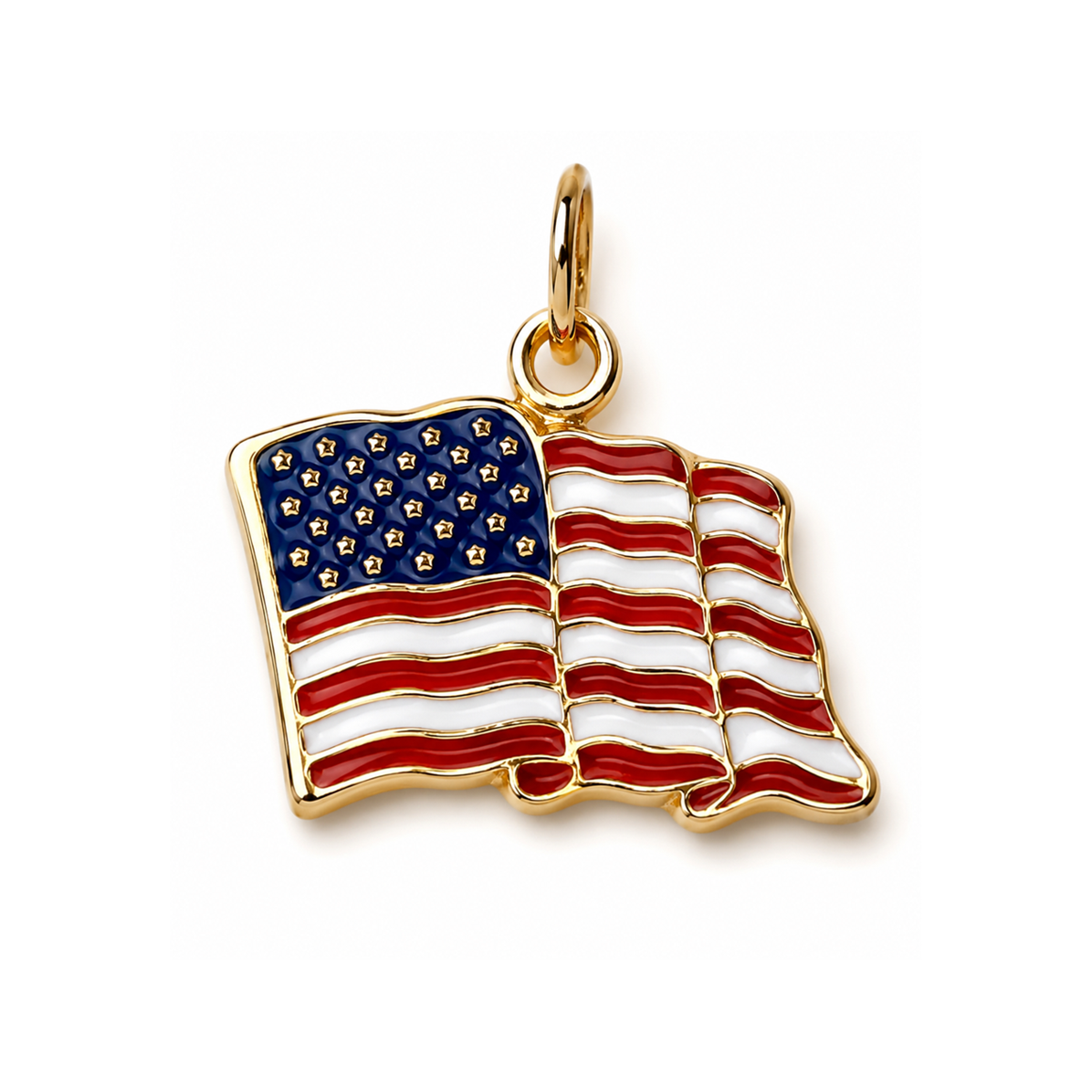 14K Gold Enamel American Flag Charm Pendant
