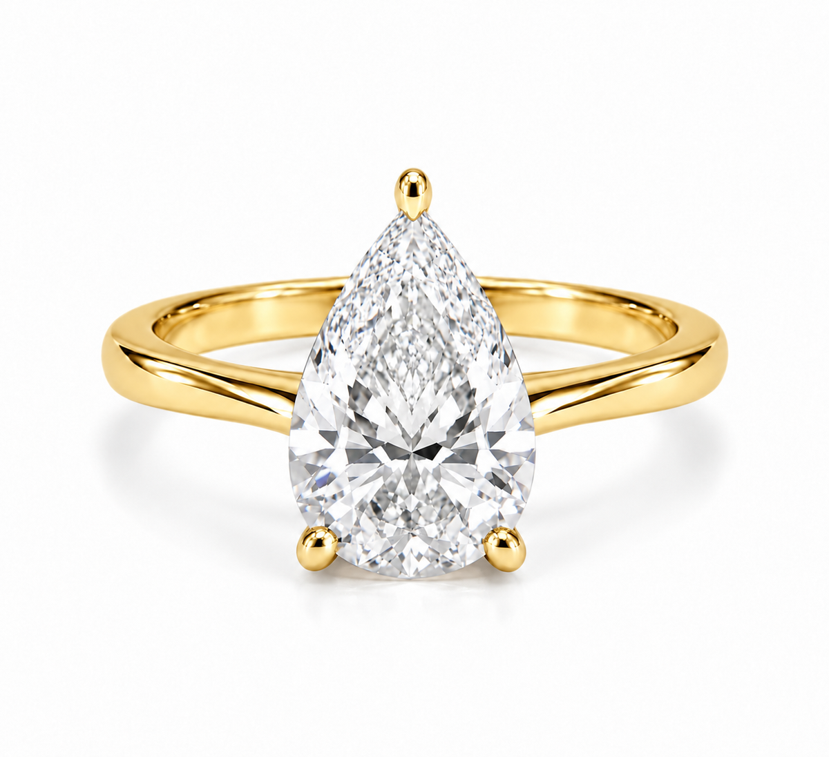 14K yellow gold pear-shaped lab-grown diamond solitaire ring, product photo