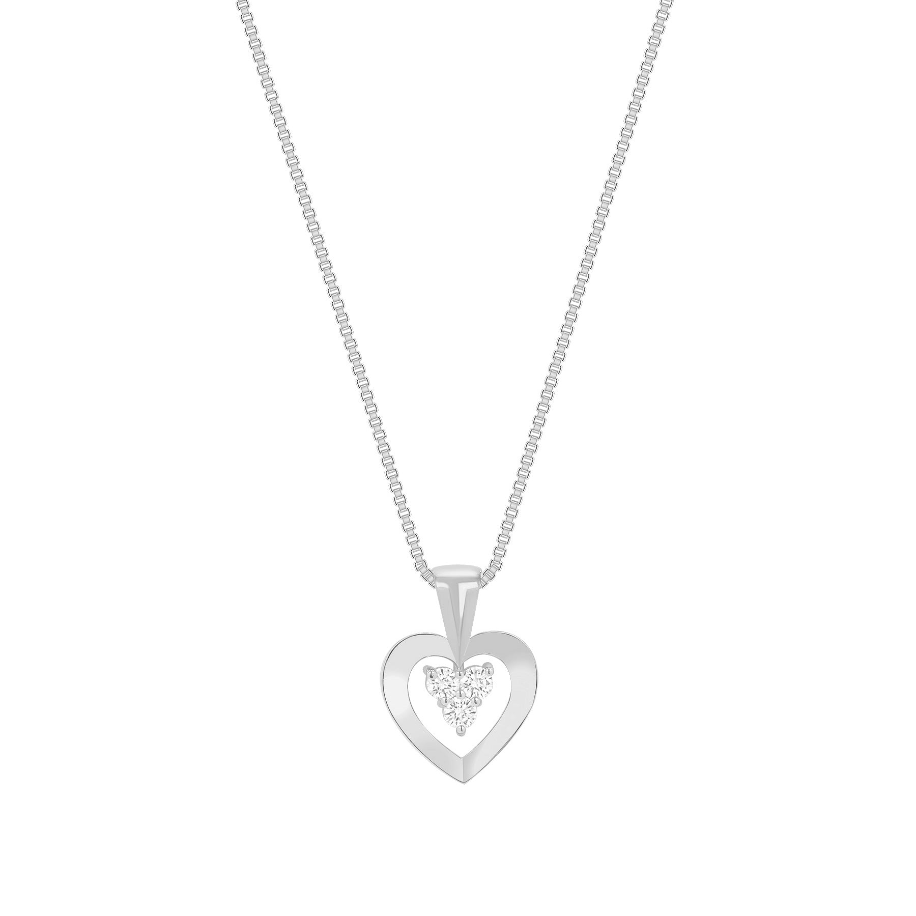 Natural Round White Diamond Ladies 3 Stone Heart Pendant Necklace 14K Gold
