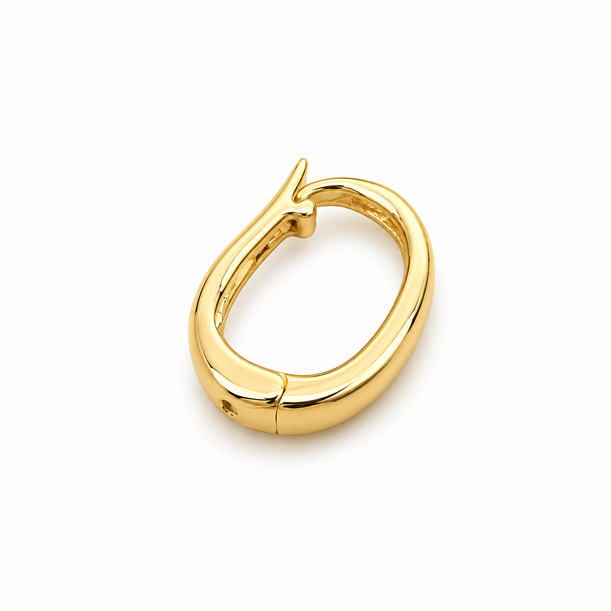 Polished 14K yellow gold oval hinged clasp with secure closure, jewelry finding for necklaces and bracelets.