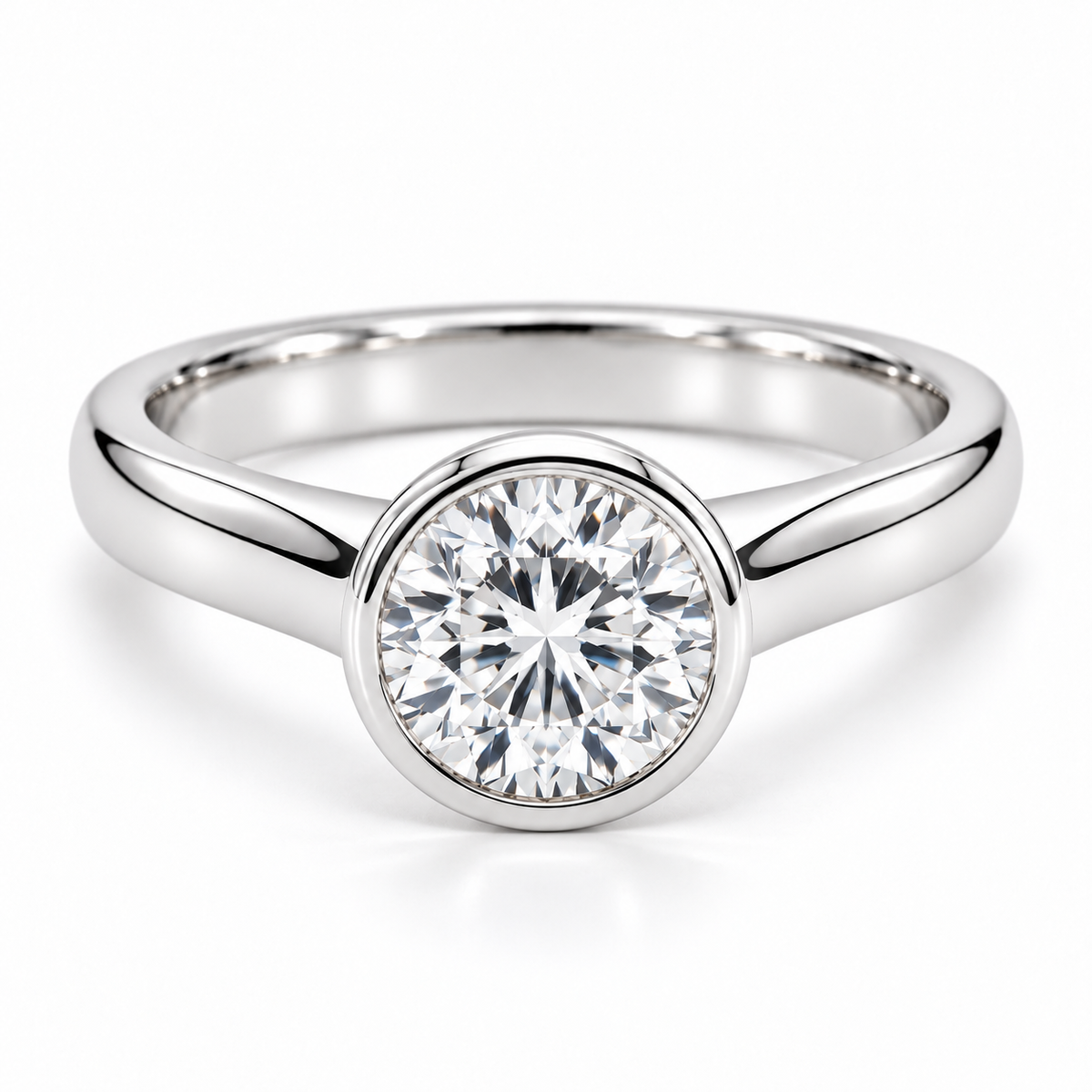 14K white gold bezel set lab grown diamond engagement ring