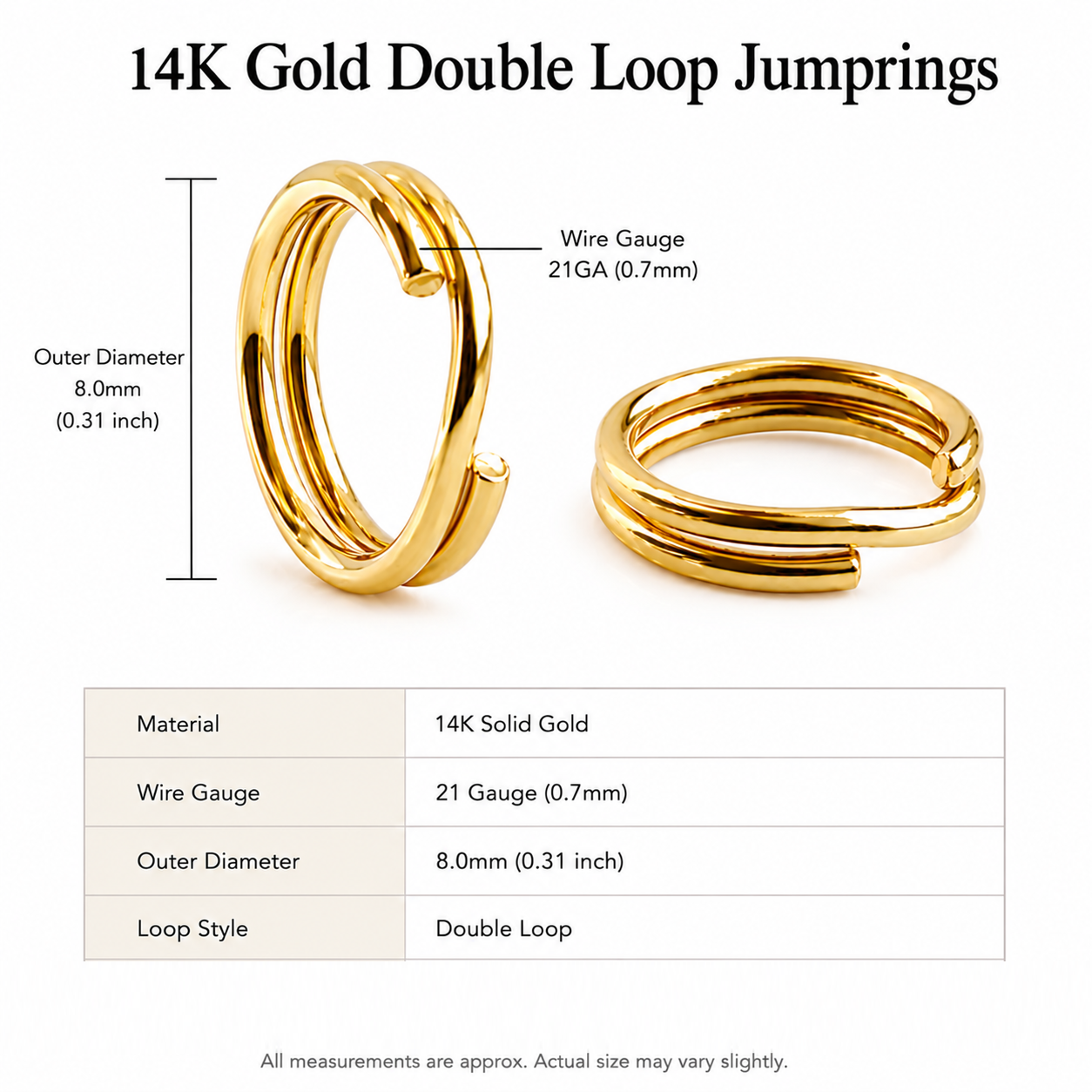 14K Solid Yellow Gold Split Ring Connector – Double Loop Key Ring for Jewelry Making