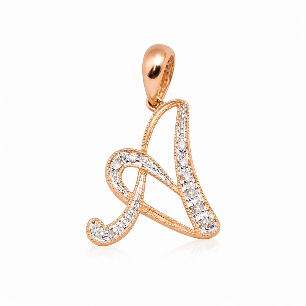 14k Gold Diamond Cursive Script Letter Pendant