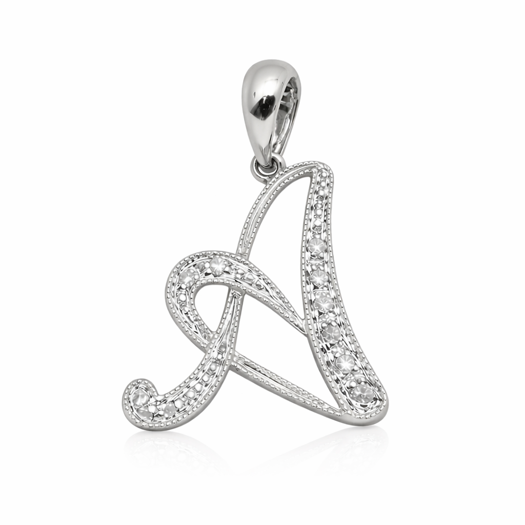 14k Gold Diamond Cursive Script Letter Pendant
