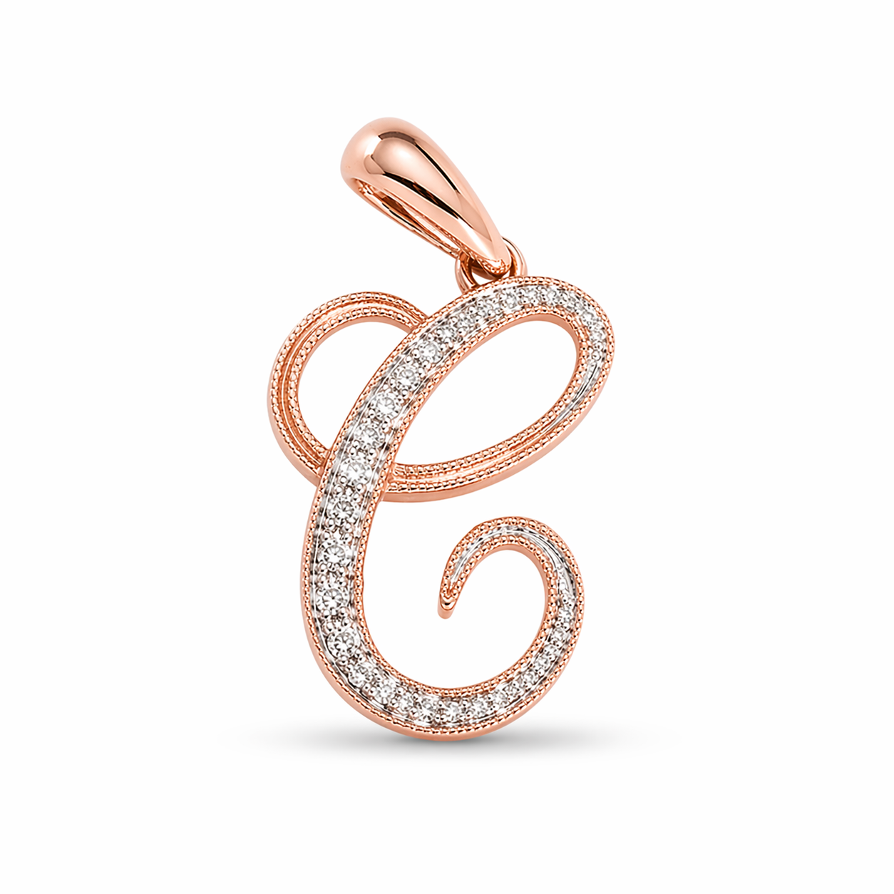 14k Gold Diamond Cursive Script Letter Pendant