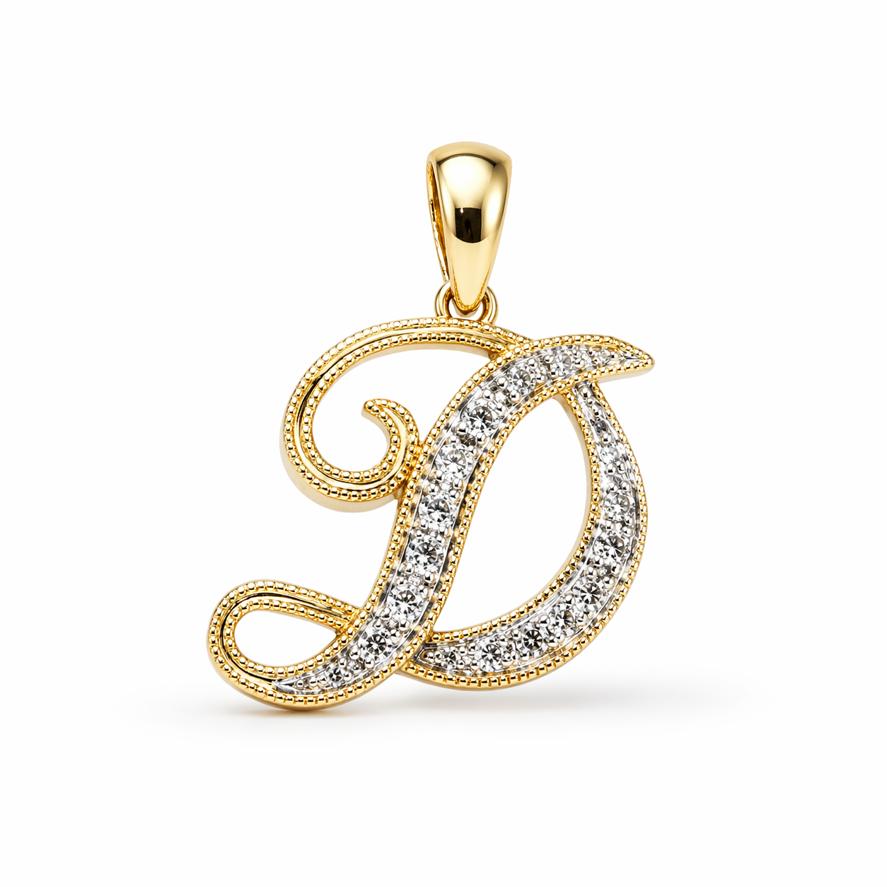 14k Gold Diamond Cursive Script Letter Pendant