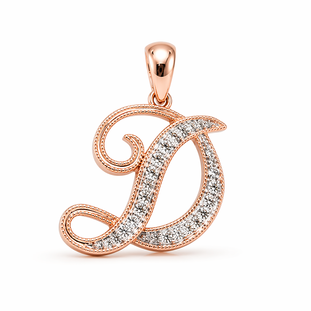 14k Gold Diamond Cursive Script Letter Pendant