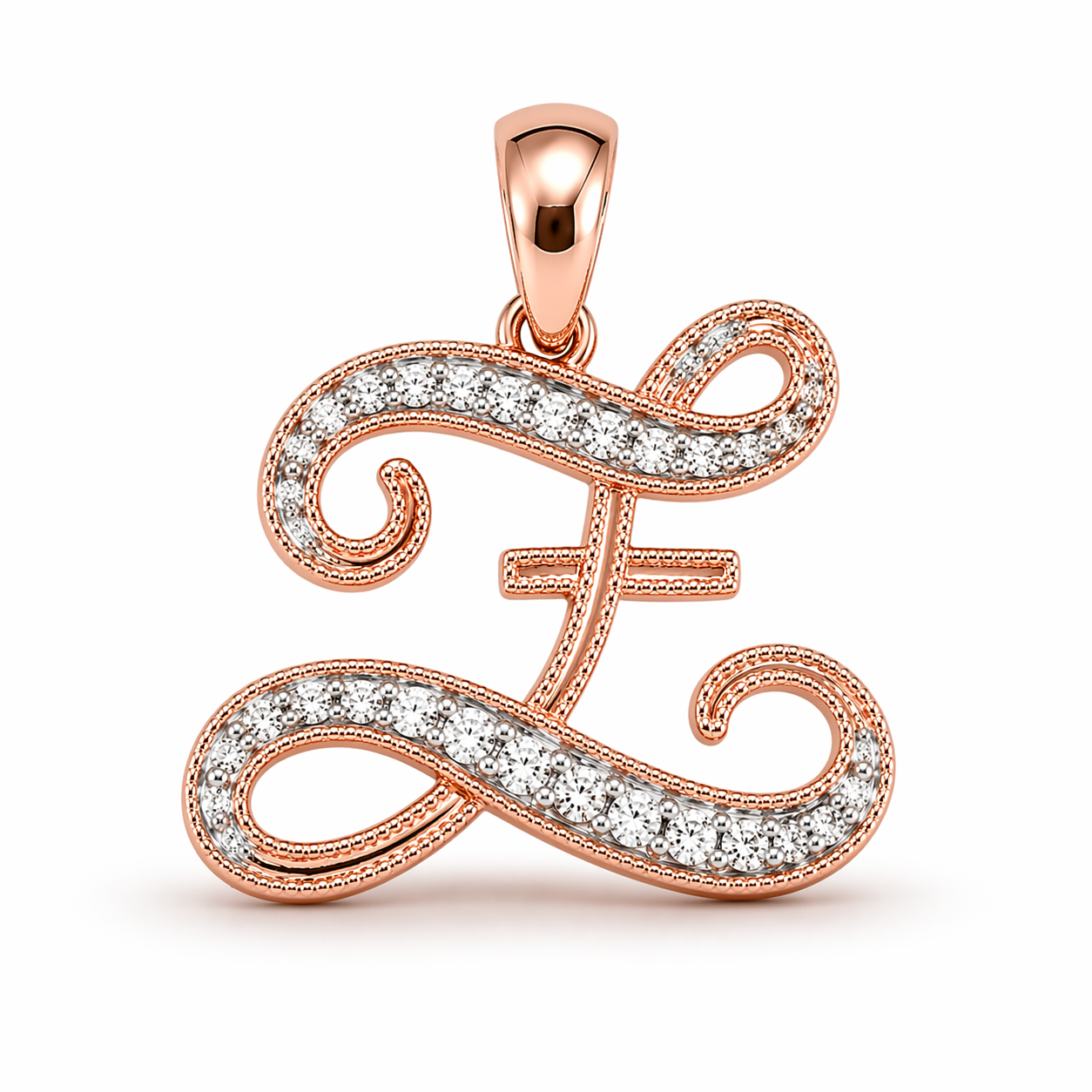14k Gold Diamond Cursive Script Letter Pendant
