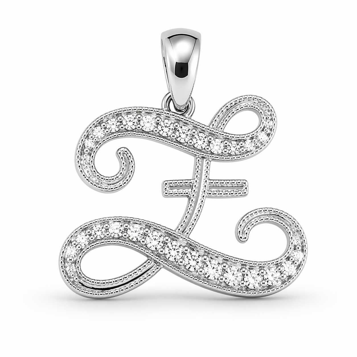 14k Gold Diamond Cursive Script Letter Pendant