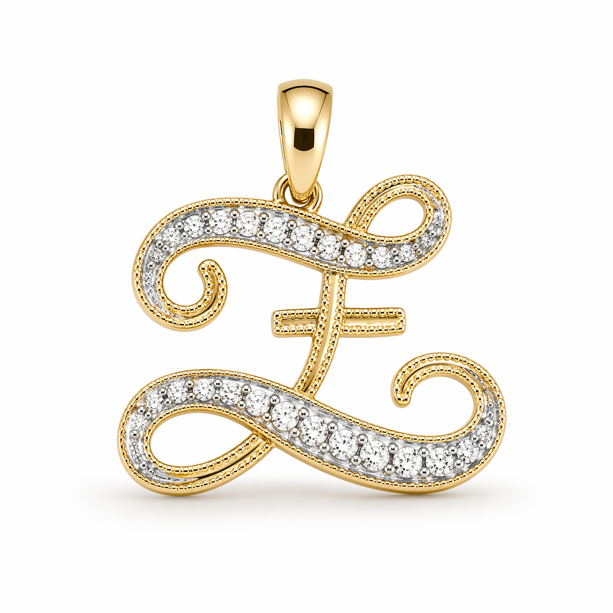 14k Gold Diamond Cursive Script Letter Pendant