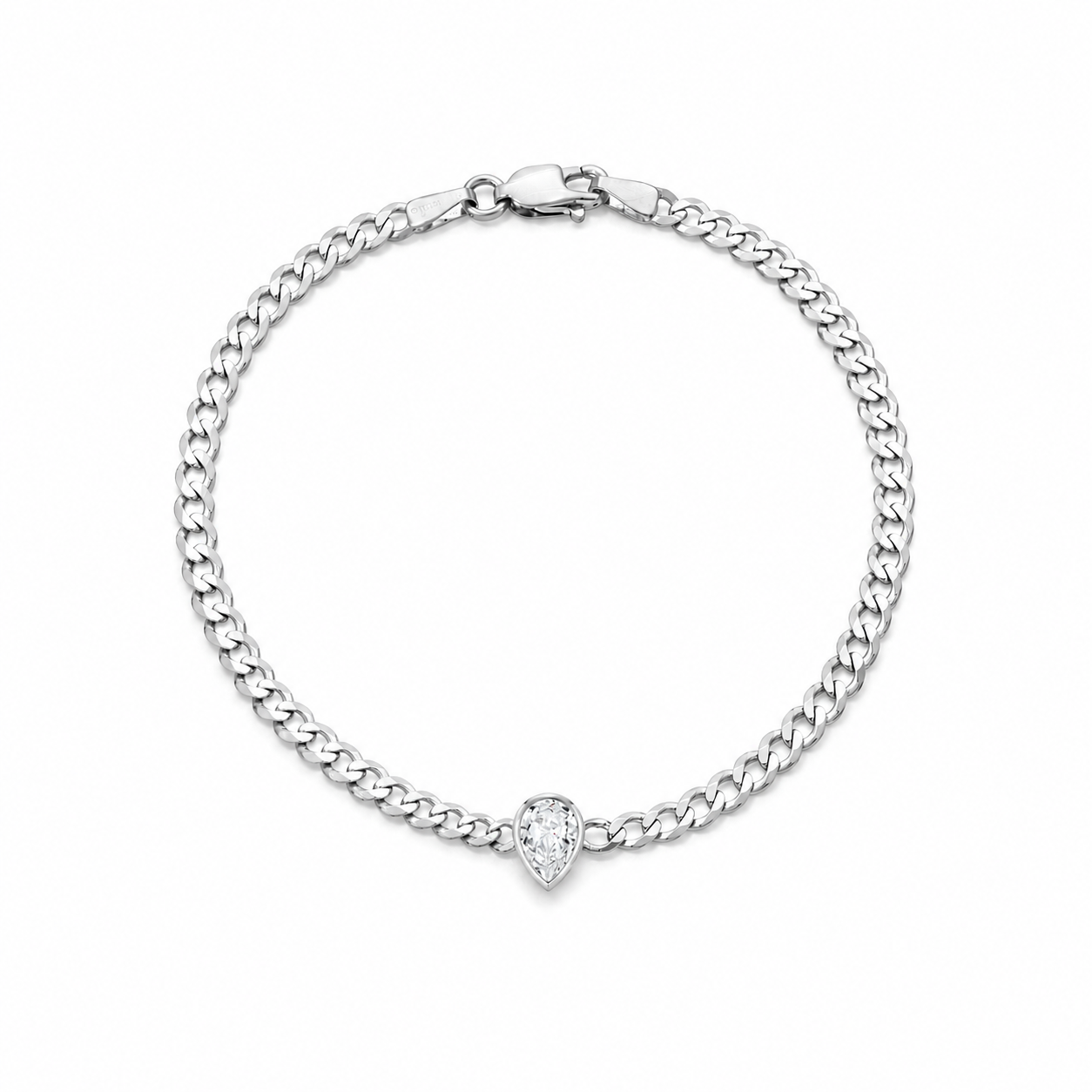Pear Shape Natural Diamond Bracelet in 14K Gold - Bezel Set Cuban Chain