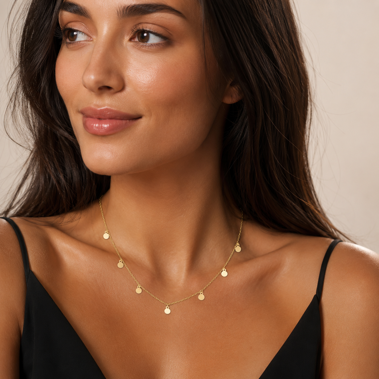 14k gold discs necklace/Minimalist discs necklace drop