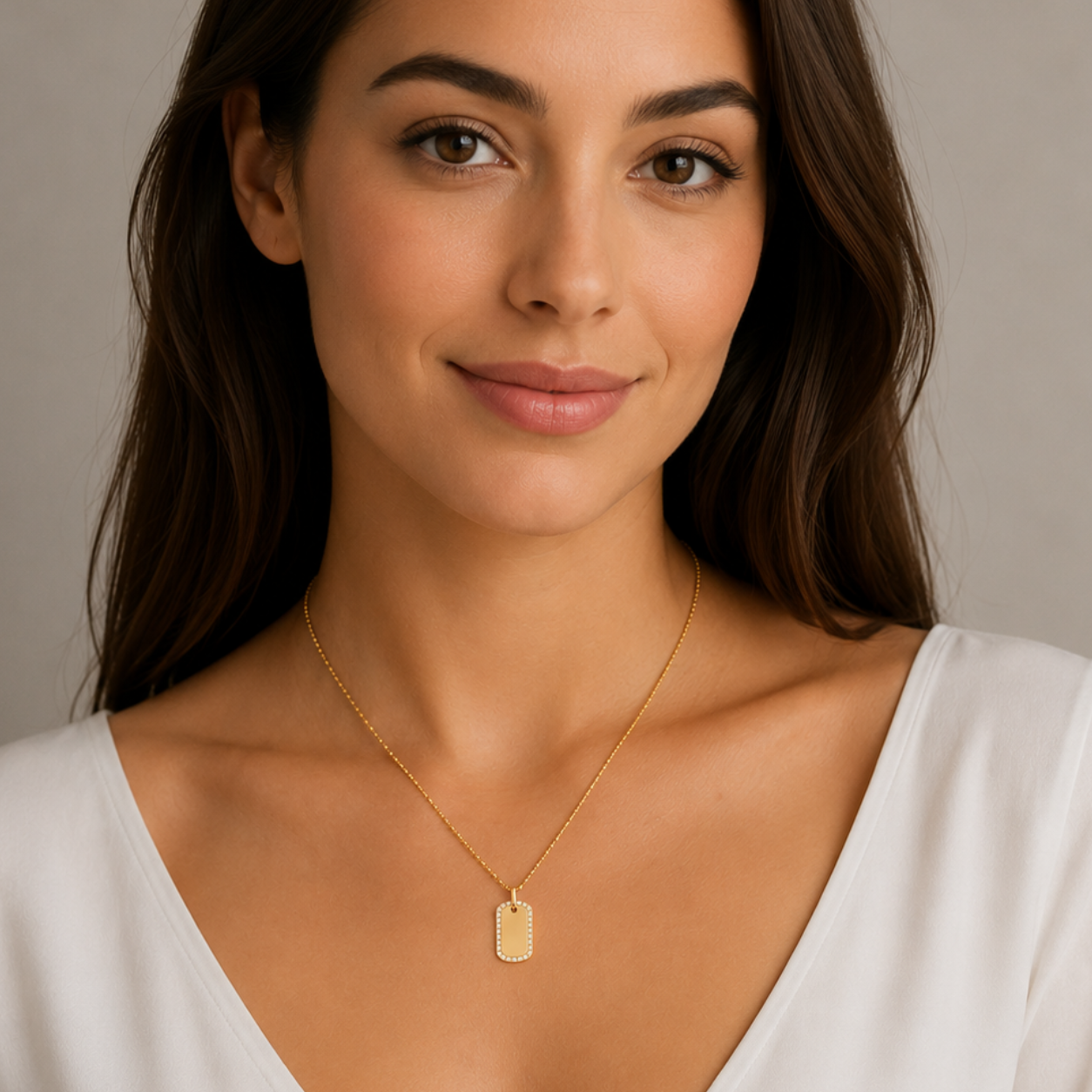 Natural Diamond Dog Tag Pendant Necklace in 14K Gold