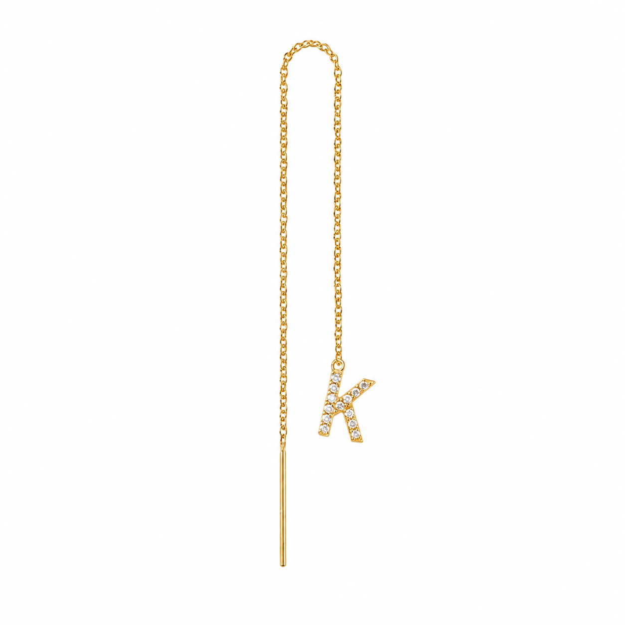 Diamond Initial Threader Earring 14K Gold