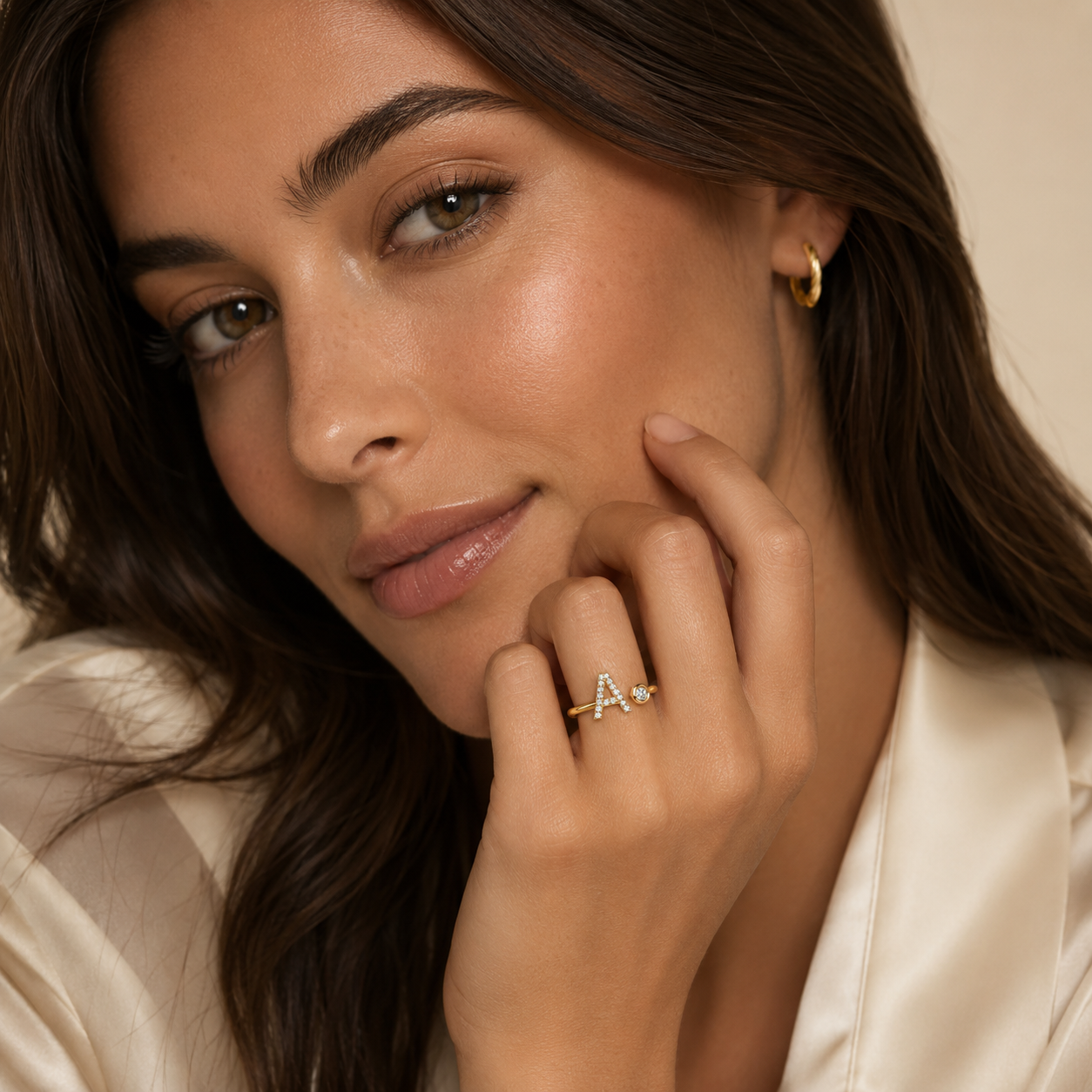 14K Gold Diamond Initial Open Ring
