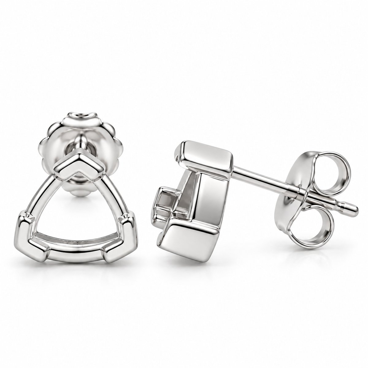 14K White Gold Geometric Triangle Stud Earrings with Push Back Closures