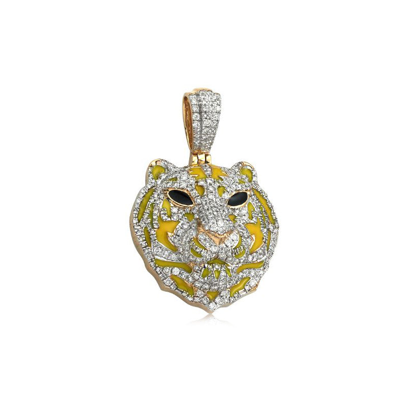 1.50 Ctw  Natural Diamond Tiger Head Pendant 10K Gold  For Men