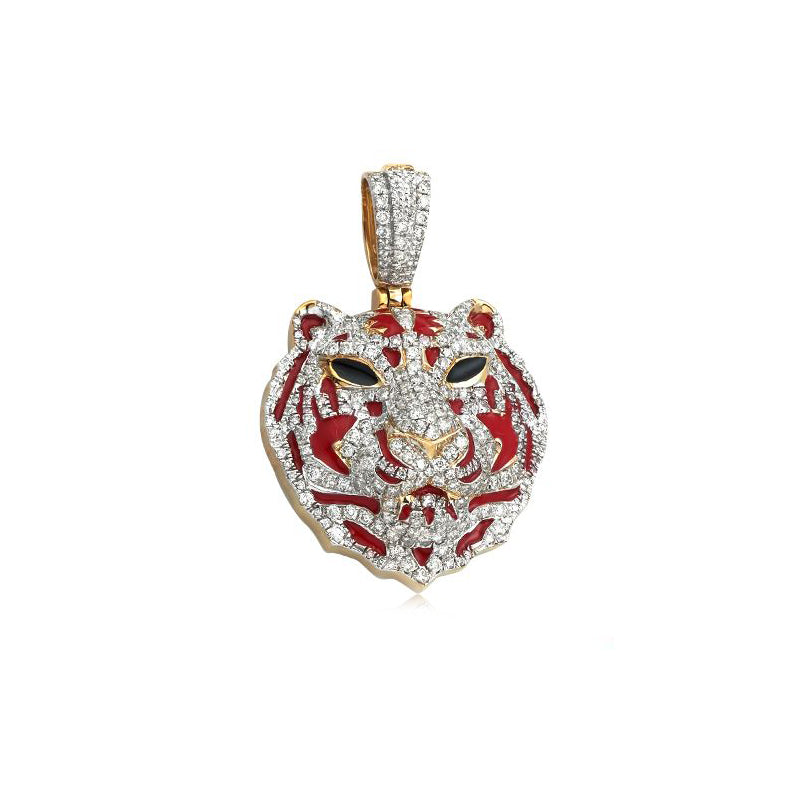 1.50 Ctw  Natural Diamond Tiger Head Pendant 10K Gold  For Men