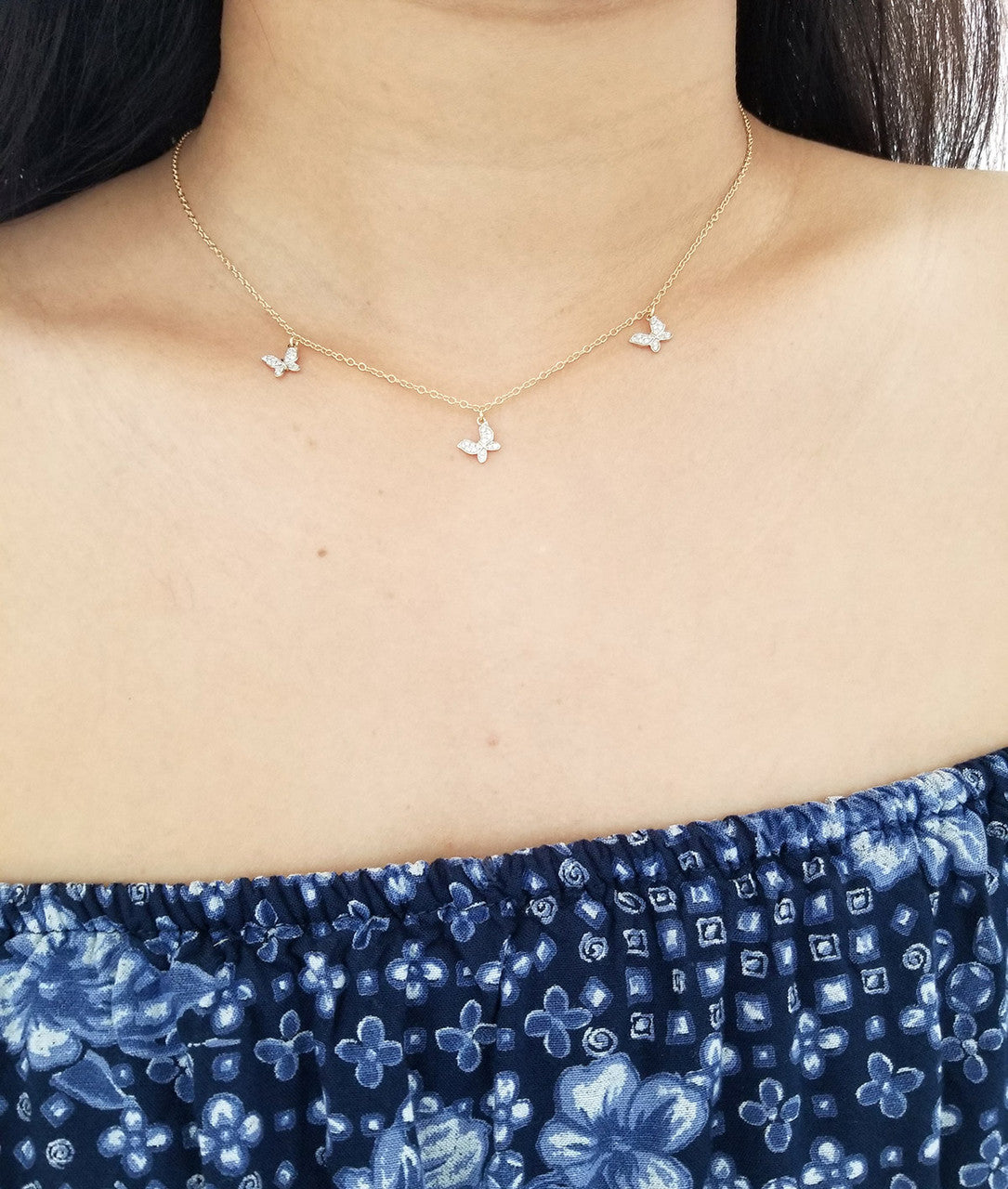 Diamond Butterfly Necklace 14K Gold