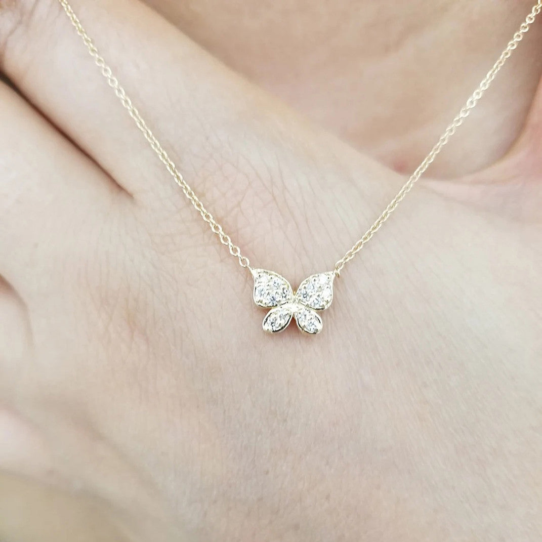0.16CTW Diamond Butterfly Charm Necklace 14K Gold