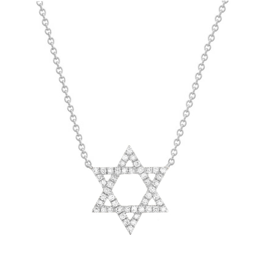 Large Diamond Magen David Pendant Necklace 14K Gold