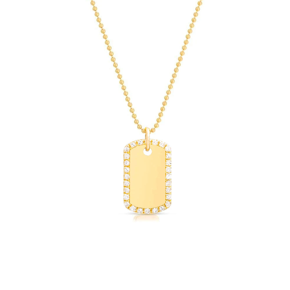 Natural Diamond Dog Tag Pendant Necklace in 14K Yellow Gold