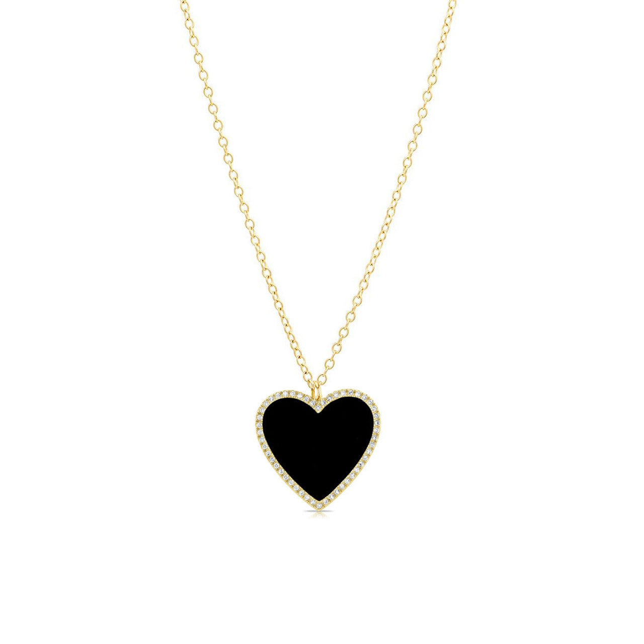 Diamond Onyx Heart Pendant Necklace 14K Gold