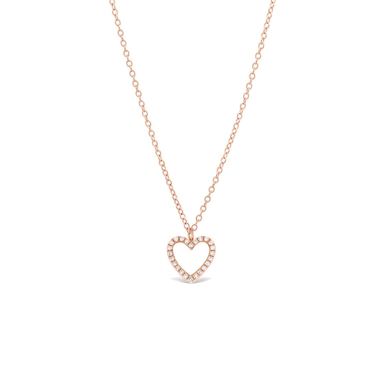 Diamond Open Heart Pendant Necklace 14K Rose Gold