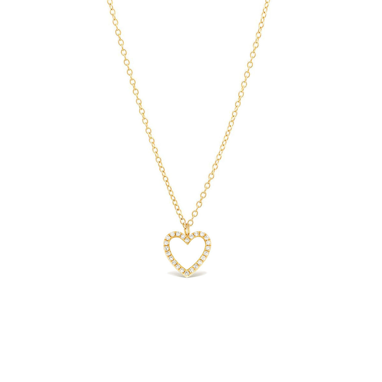 Diamond Open Heart Pendant Necklace 14K Yellow Gold