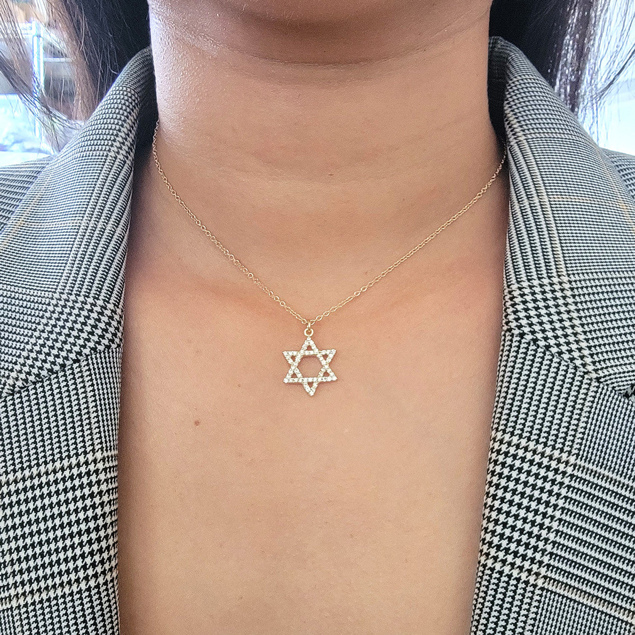 Diamond Star of David Gold Necklace 