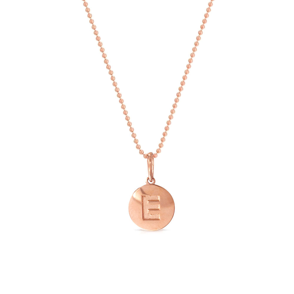 Round Disc Letter Pendant Necklace 14K Gold