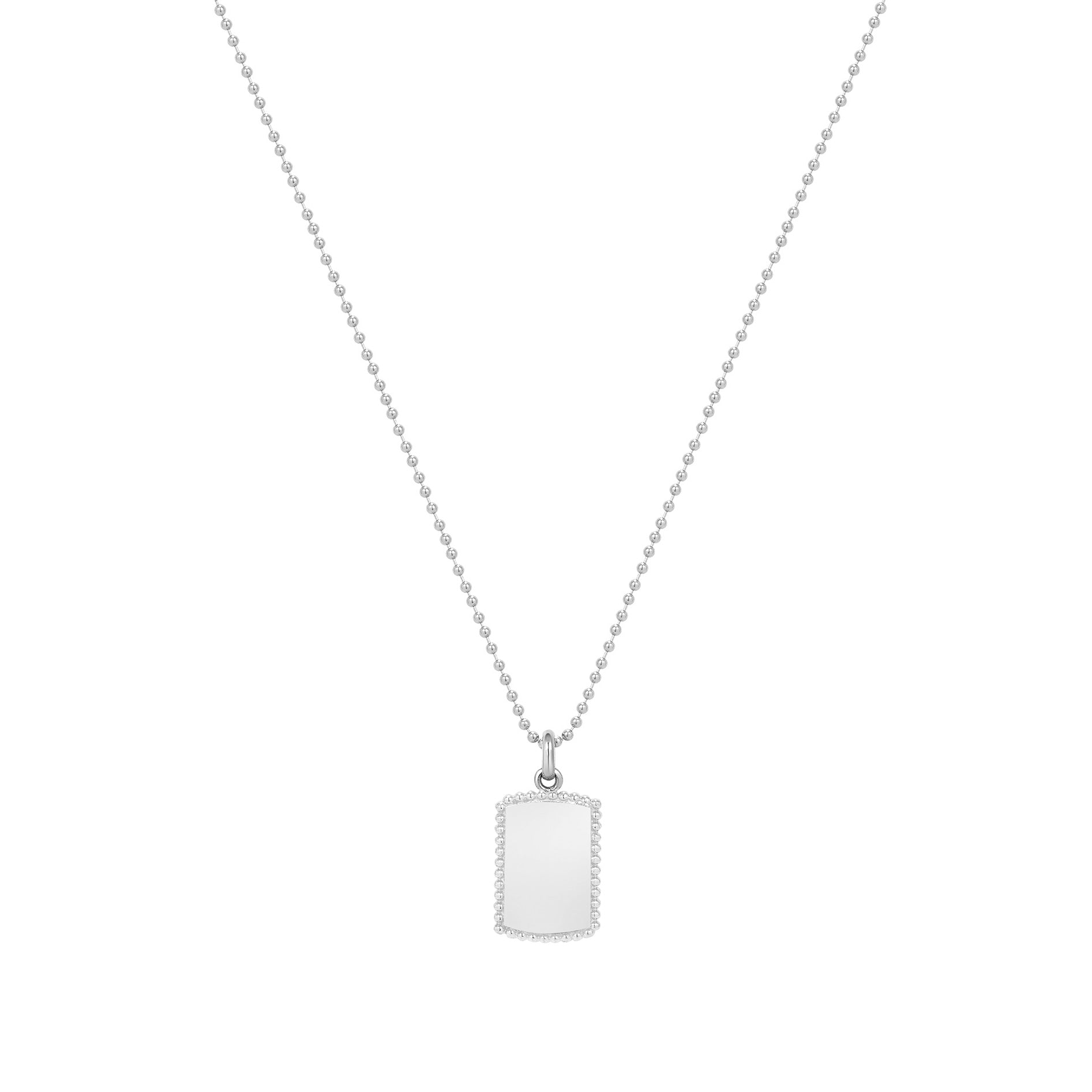 Engravable Dog Tag with Bead Chain Necklace 14K Gold