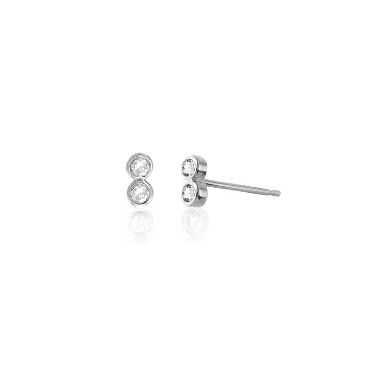 Diamond Double Bezel Stud Earring 14K White Gold