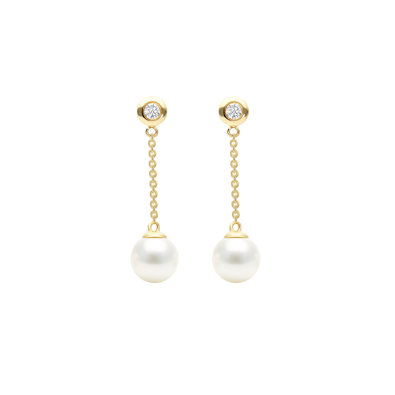Bezel Diamond with Pearl Drop Earrings